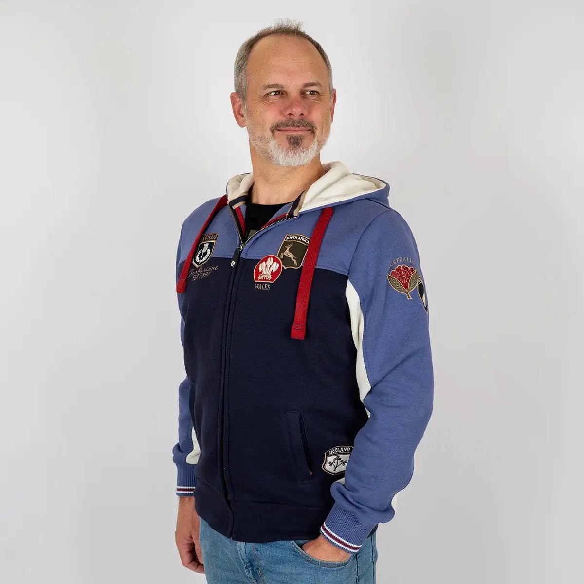 Sweat full zip à capuche Barbarians multi-nations BACK to LEGEND (vue de 3/4 face)