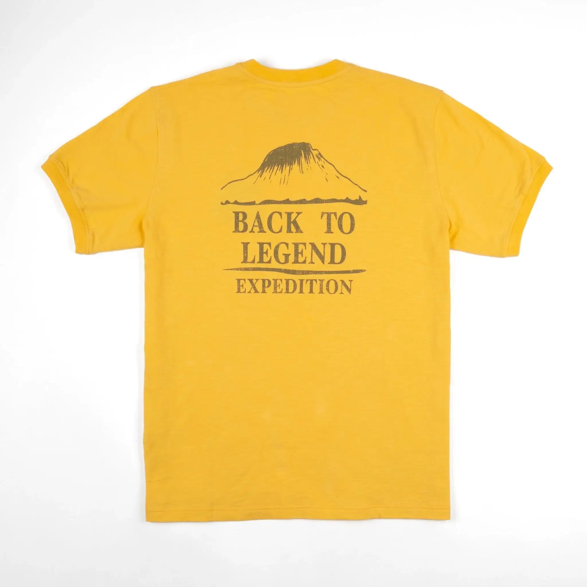T-shirt expédition jaune ocre pour homme à col rond BACK to LEGEND (vêtement à plat de dos)