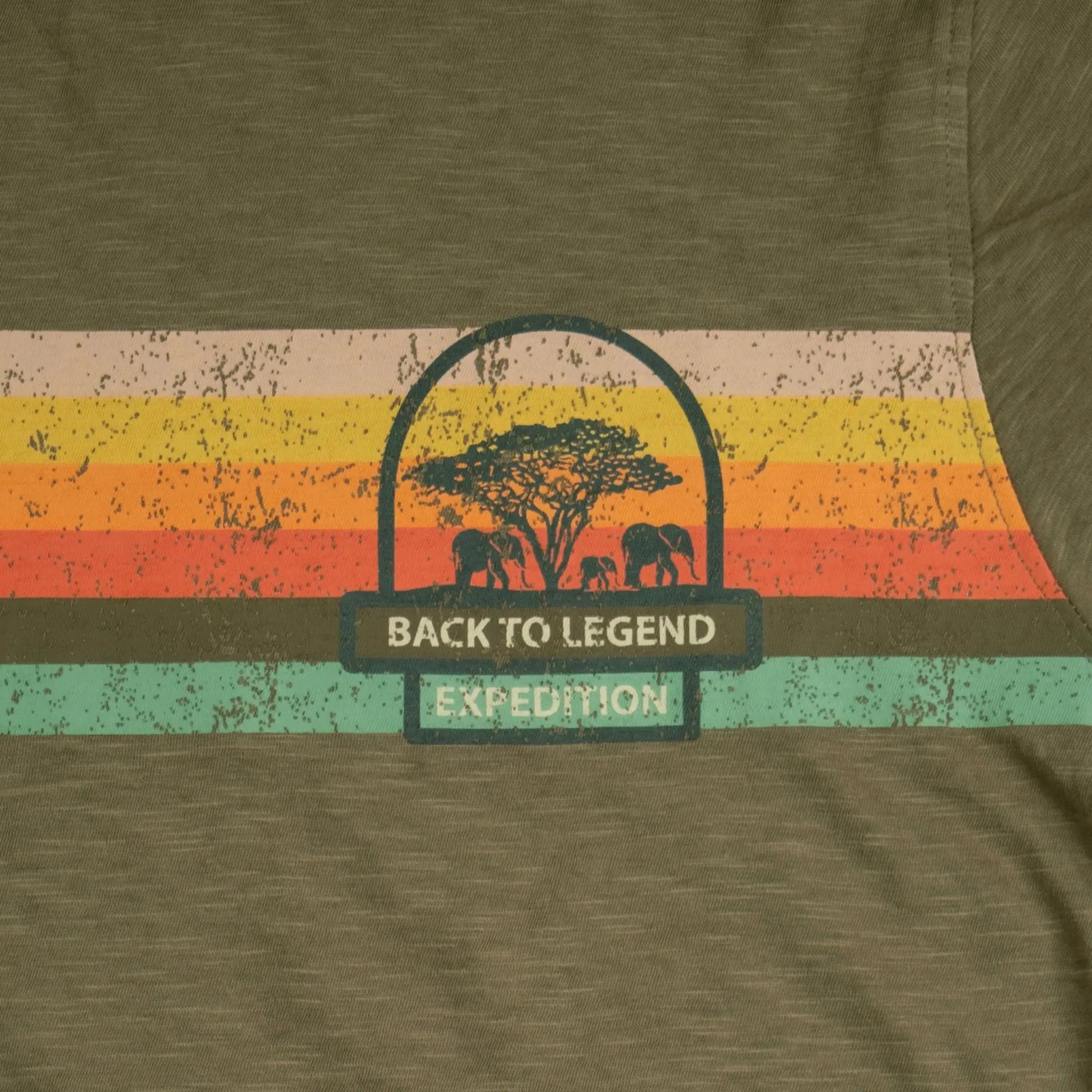 T-shirt expédition kaki col rond pour homme BACK to LEGEND (zoom print poitrine)