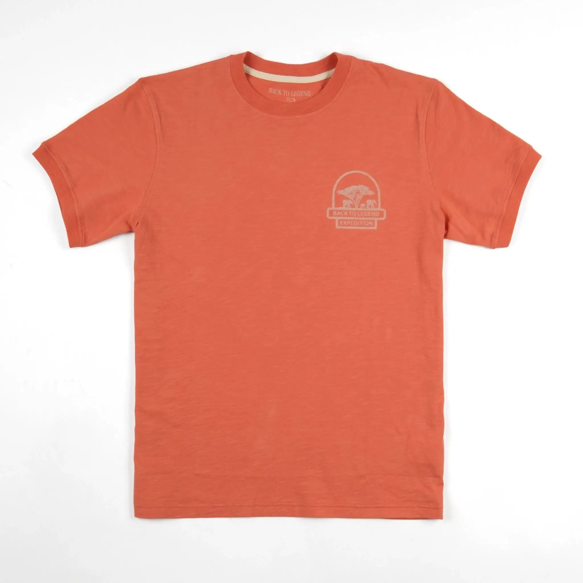T-shirt expédition rose corail pour homme à col rond BACK to LEGEND (vêtement à plat de face)