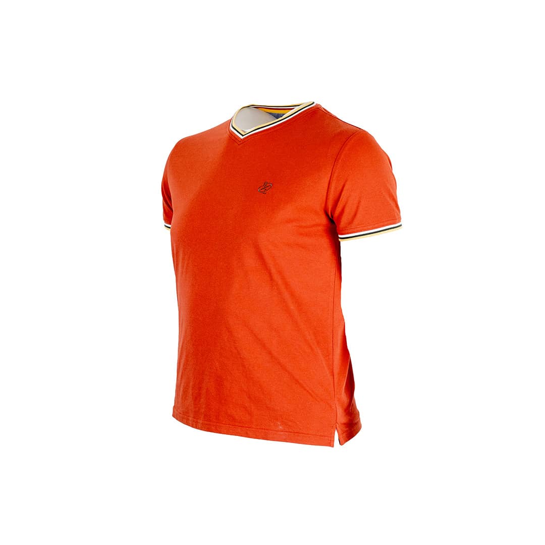 T-shirt Homme orange col V (vue de 3/4 face)