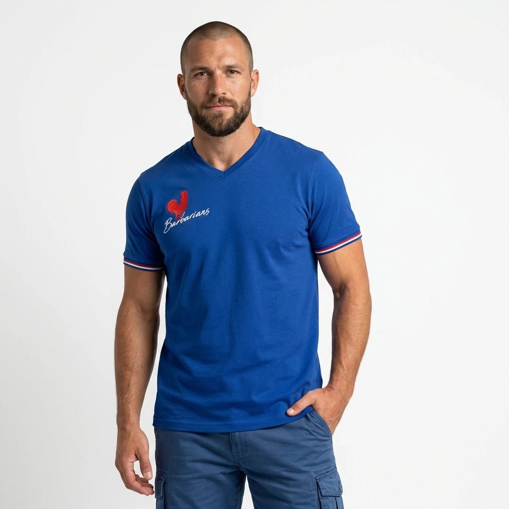 T-shirt bleu roi col V Barbarians BACK TO LEGEND