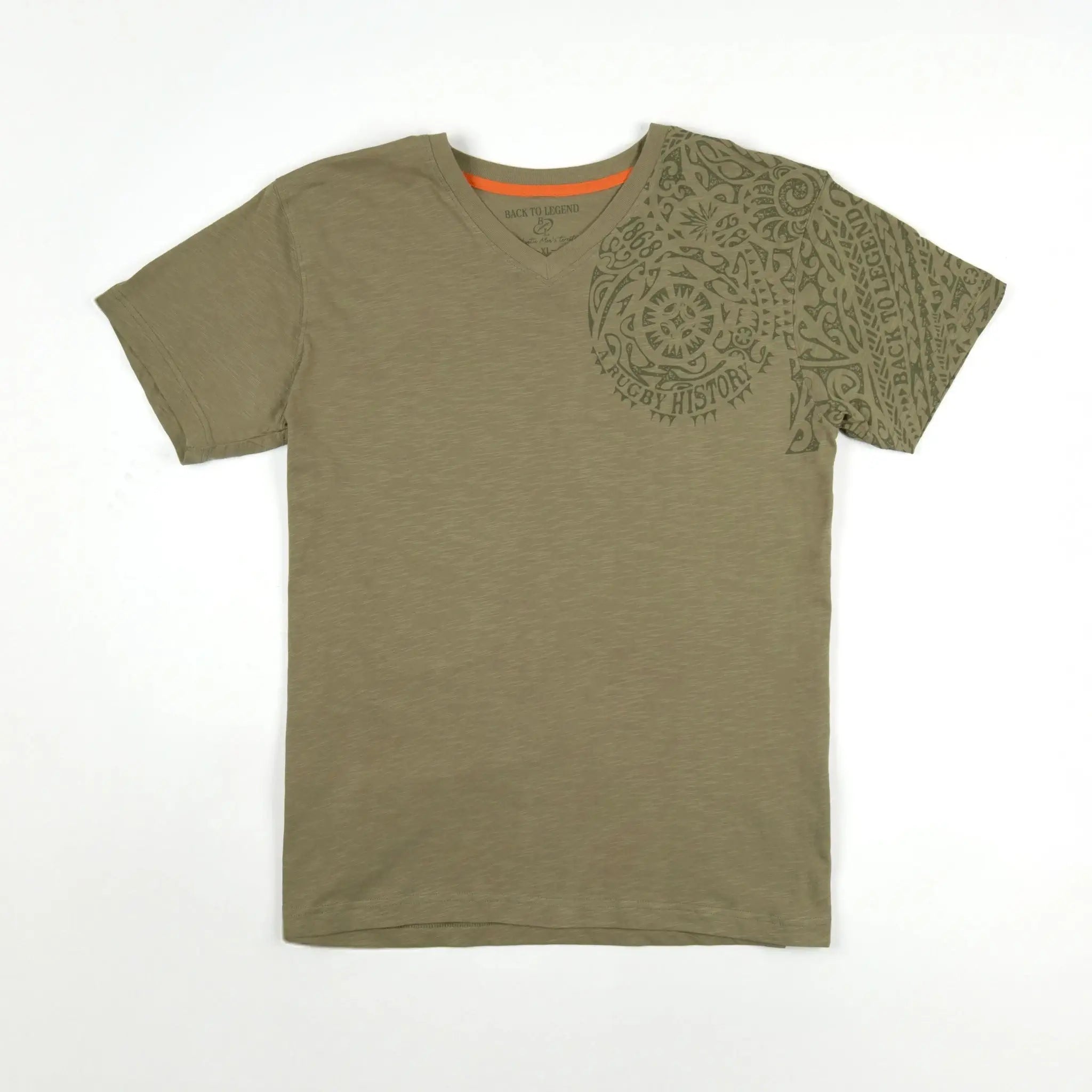 T-shirt maori vert  pour homme col V BACK TO LEGEND (vêtement à plat de face)