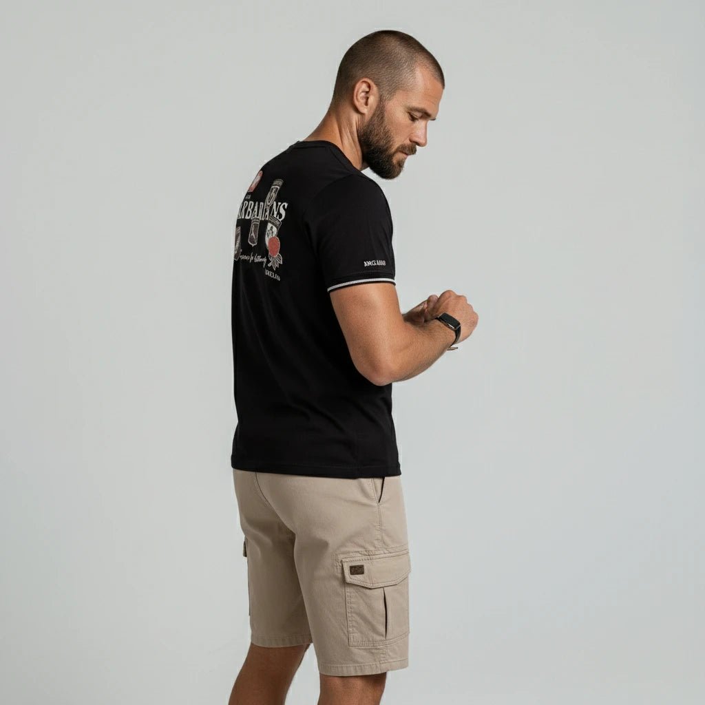 T-shirt noir col V Barbarians BACK TO LEGEND (vue de profil)