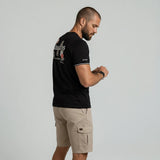 T-shirt noir col V Barbarians BACK TO LEGEND (vue de profil)