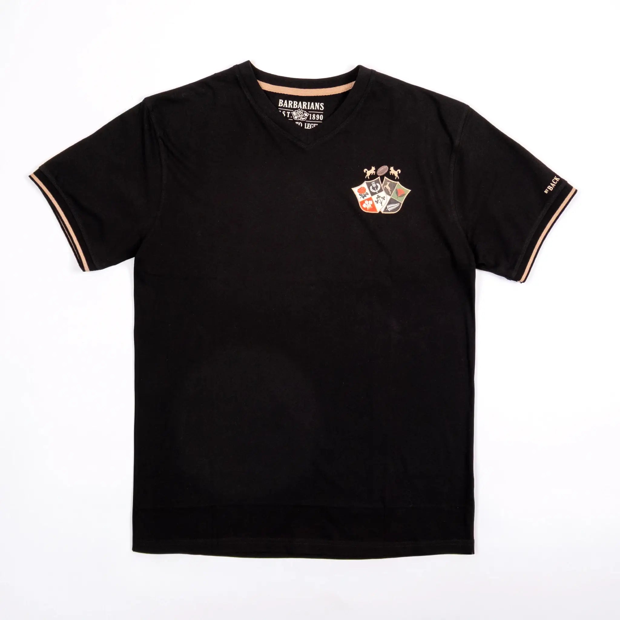 T-shirt noir col V Barbarians BACK TO LEGEND (vêtement à plat de face)