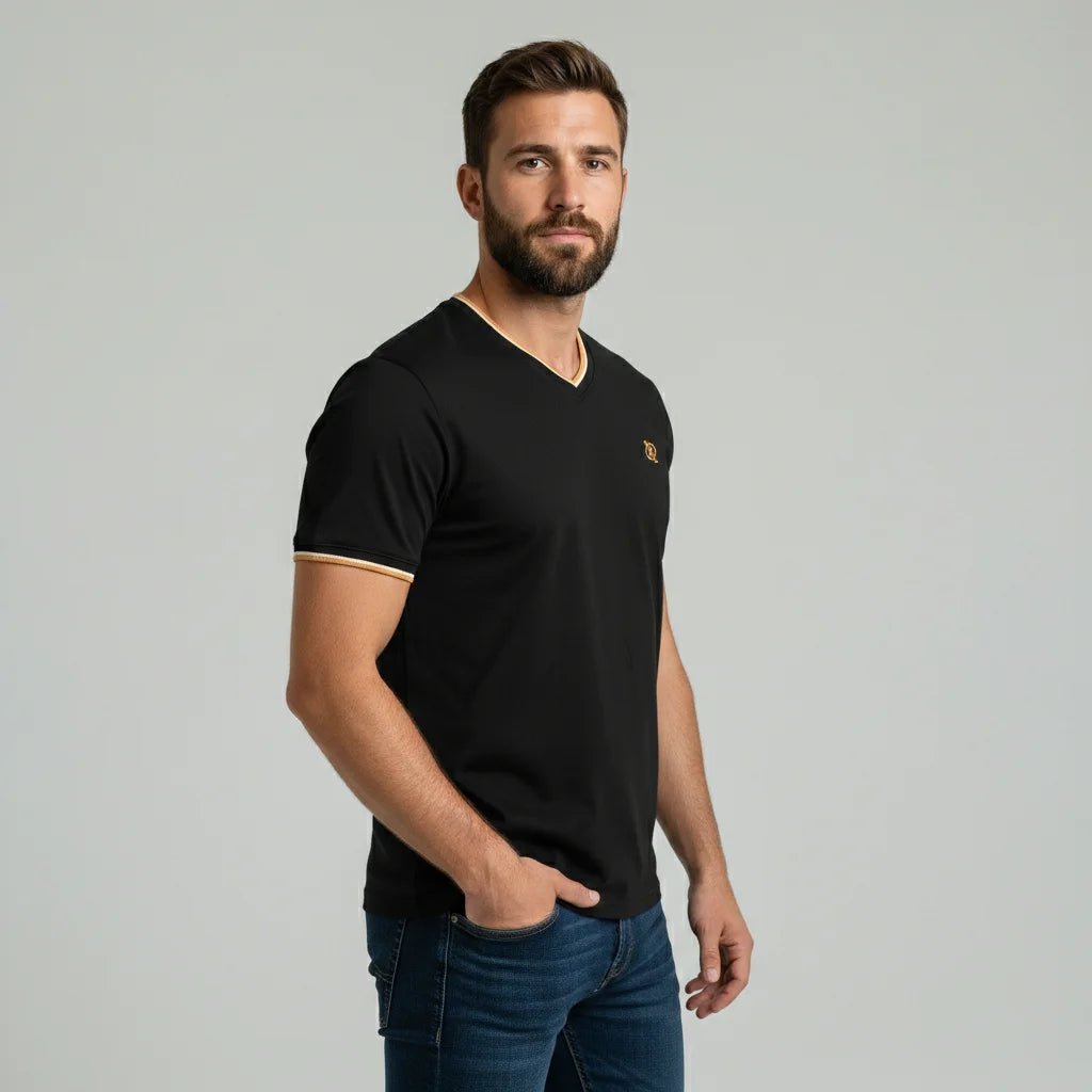 T-shirt noir col V pour homme BACK to LEGEND
