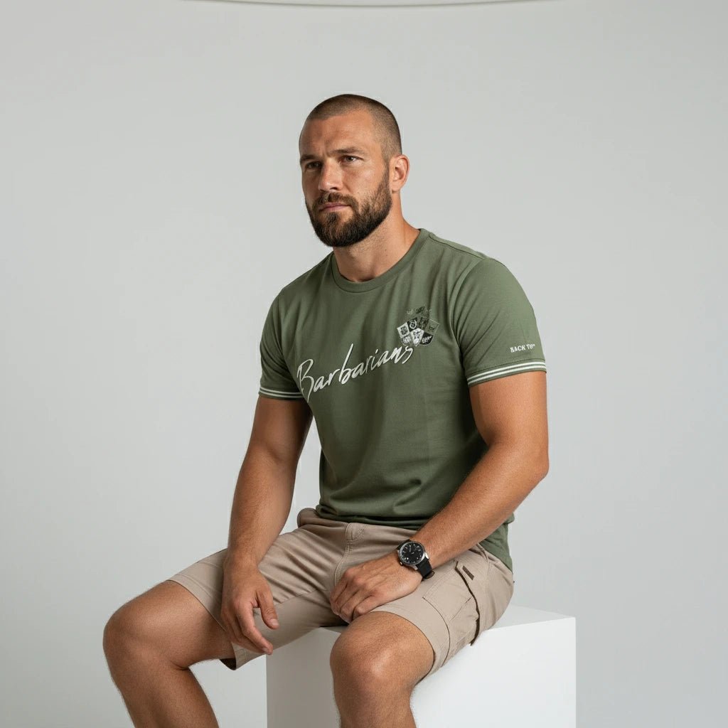 T-shirt vert col rond Barbarians BACK to LEGEND