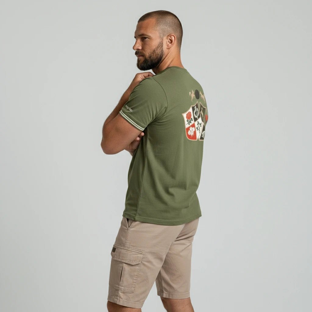 T-shirt vert col rond Barbarians BACK to LEGEND (vue de profil)