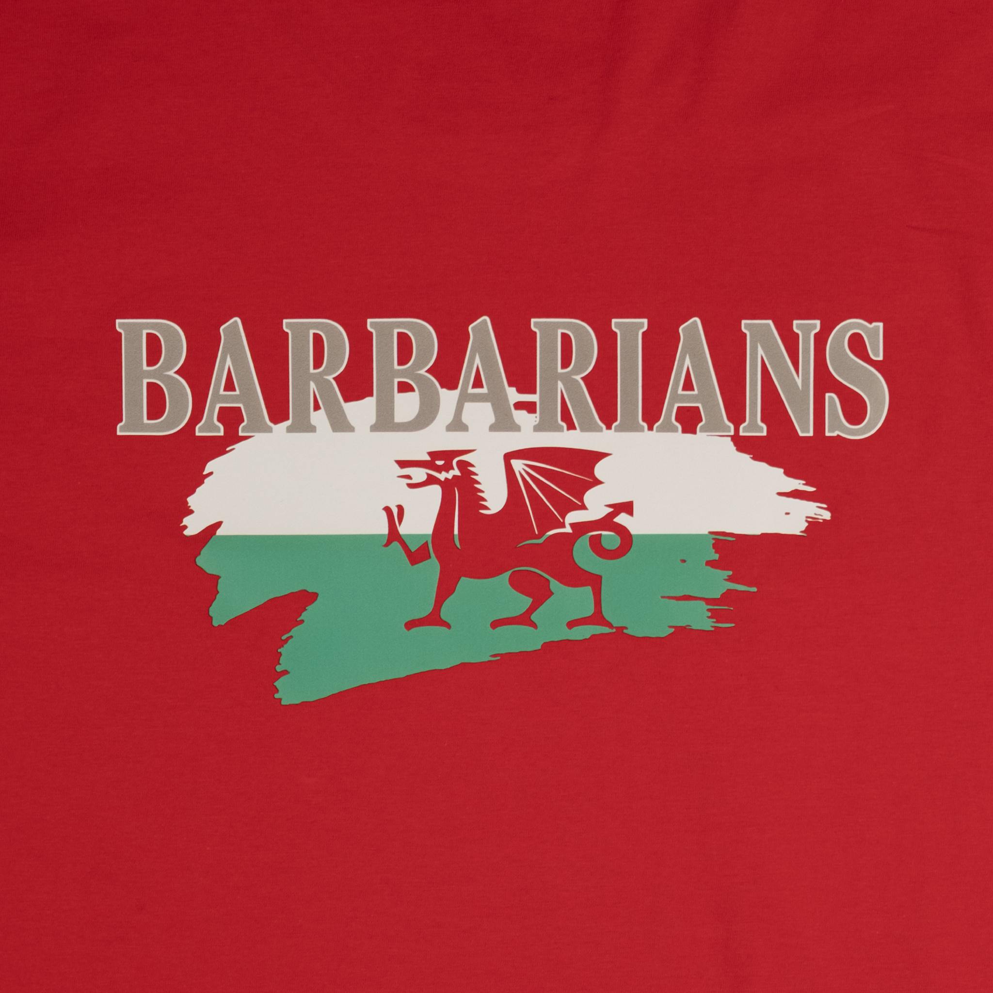 T-shirt manches courtes XV Barbarians rouge pour homme BACK TO LEGEND (zoom print dorsal du drapeau du pays de galles)