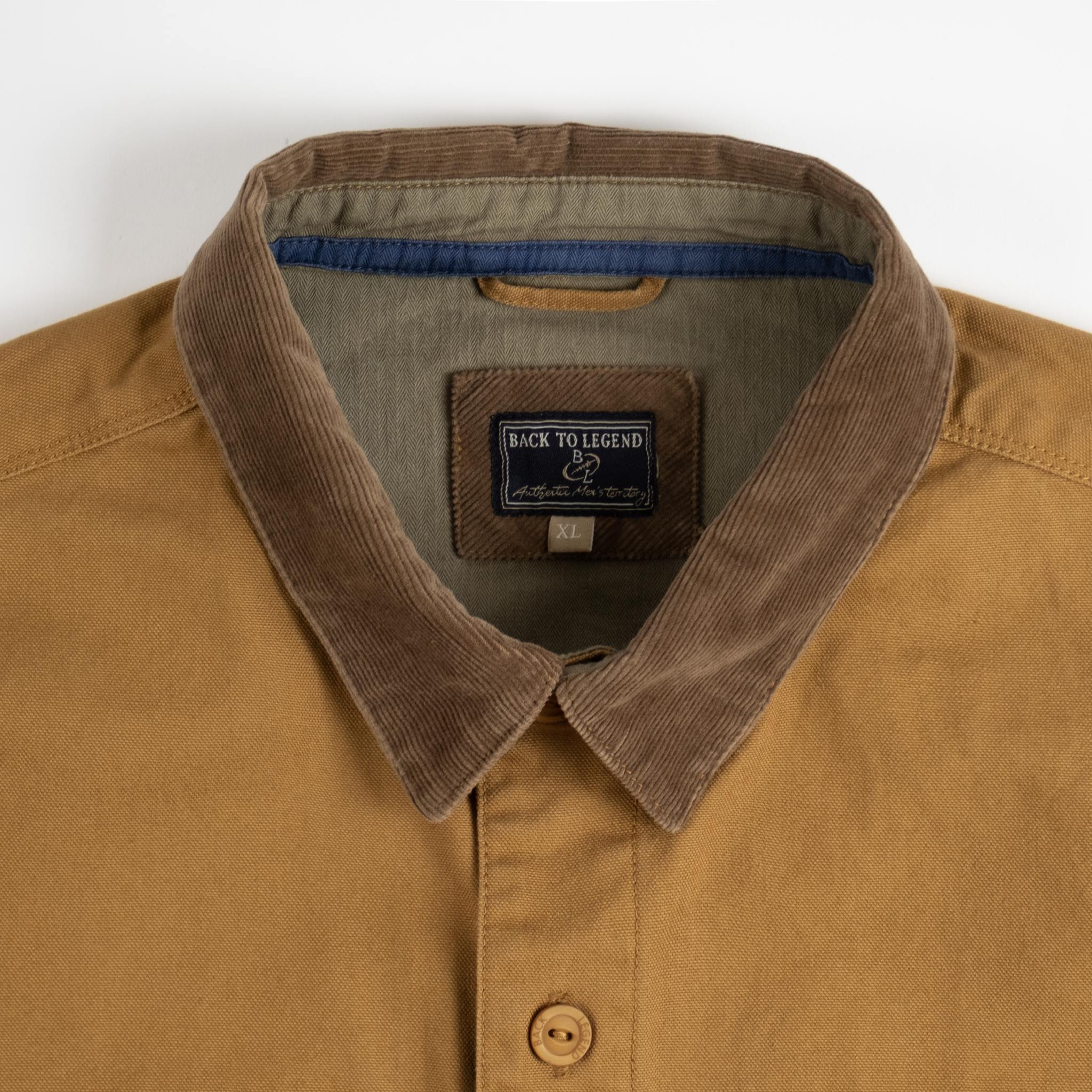 Veste homme en tissu canvas ocre BACK TO LEGEND (zoom col contrasté en velours)
