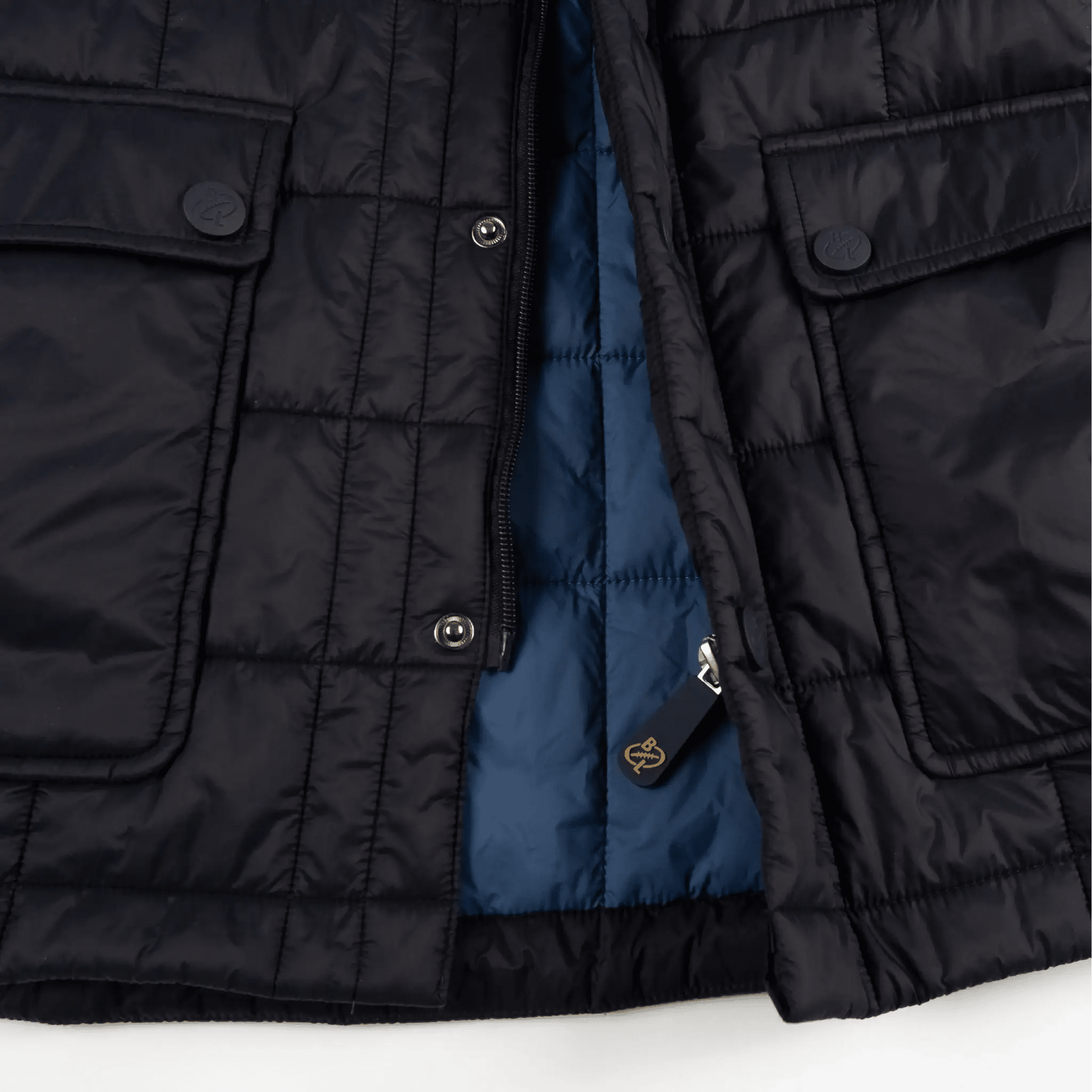 Veste matelassée bleu marine pour hommes BACK TO LEGEND (zoom détails de fermeture)