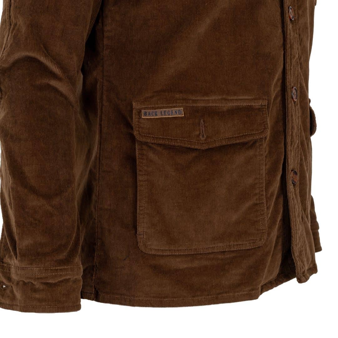 Veste saharienne multi-poches marron (zoom sur le col les manches et poches)