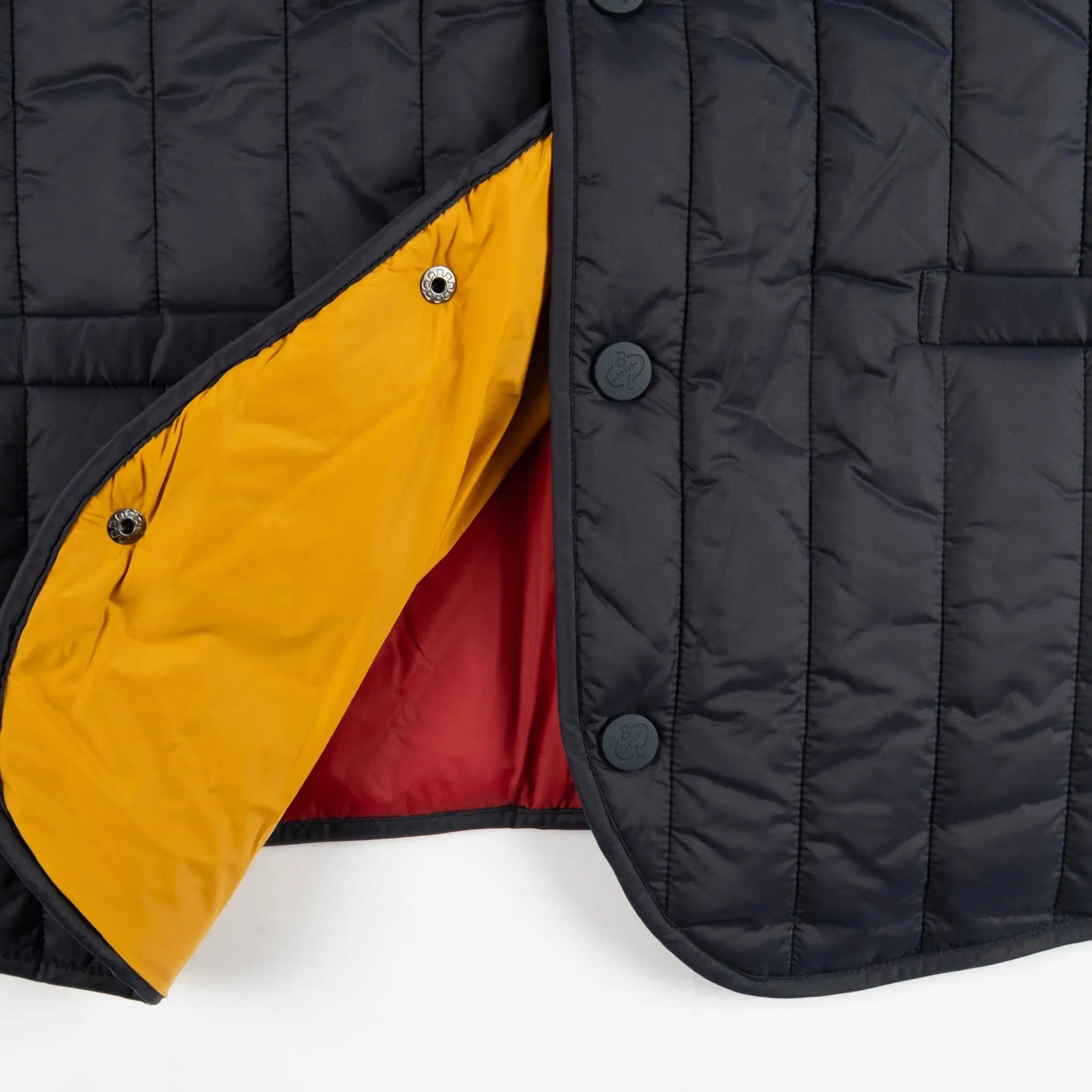 Veste homme sans manches matelassée bleu marine BACK TO LEGEND (zoom finitions et doublure)