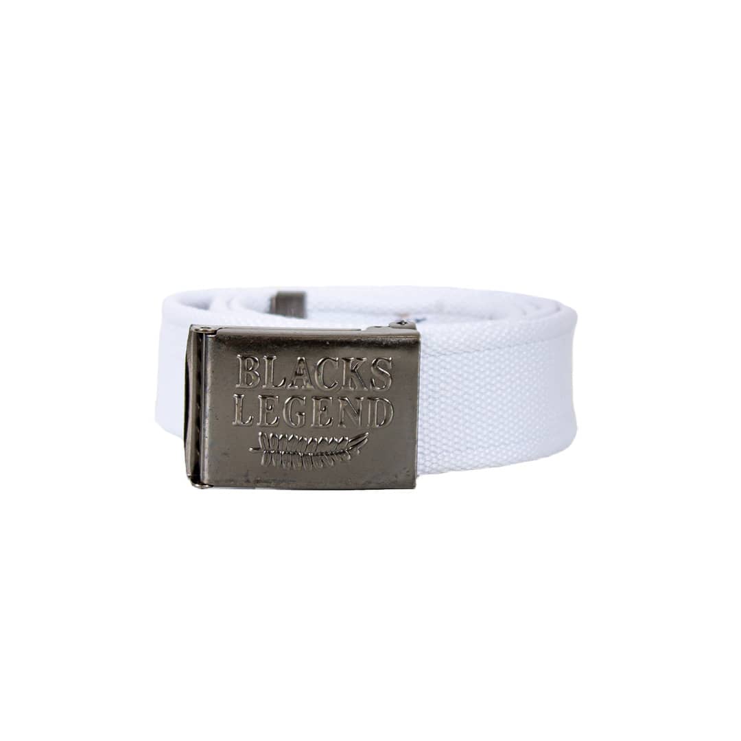 Ceinture sangle blanche Blacks Legend et sa boucle métal personnalisée